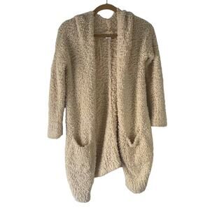 London Kaye Women's Size Small Cream Sherpa Open Front‎ Pocket Cardigan Sweater